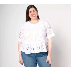 Dennis Basso Mixed Media Lace Swing Topper Sweater White 2X New